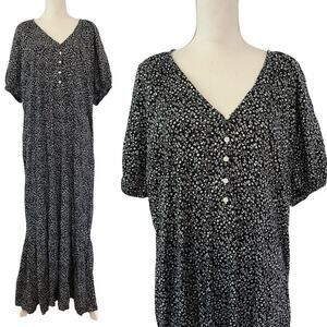 Old Navy Peasant Ditsy Floral Maxi Dress Size XXL Black Dark Cottagecore NWT